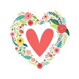 Cute Vintage Valentine's Day Symbol as Rustic Hand Drawn First Spring Flowers in Heart Shape-Cute Designs-Stretched Canvas