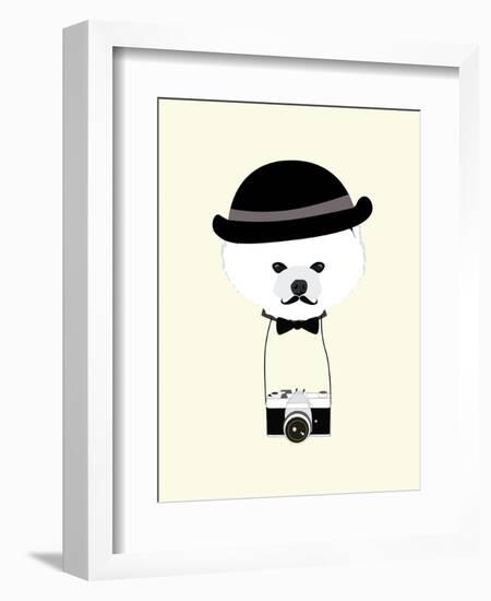 Cute Dog Photographer with Old Camera Vintage Illustration Vector-The Cute Design Studio-Framed Art Print