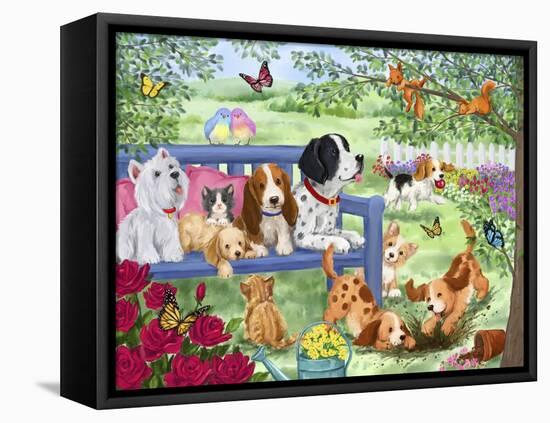 Cute Dogs in Garden-MAKIKO-Framed Premier Image Canvas