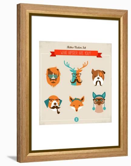 Cute Fashion Hipster Animals & Pets, Set of Vector Icons-Marish-Framed Stretched Canvas