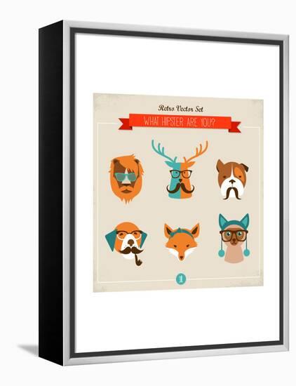 Cute Fashion Hipster Animals & Pets, Set of Vector Icons-Marish-Framed Stretched Canvas