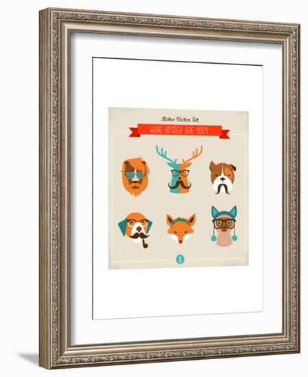 Cute Fashion Hipster Animals & Pets, Set of Vector Icons-Marish-Framed Art Print