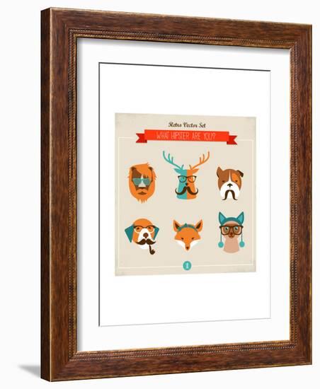 Cute Fashion Hipster Animals & Pets, Set of Vector Icons-Marish-Framed Art Print