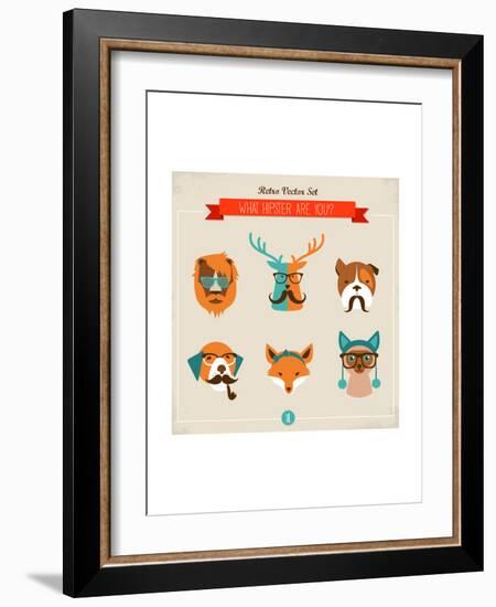 Cute Fashion Hipster Animals & Pets, Set of Vector Icons-Marish-Framed Art Print