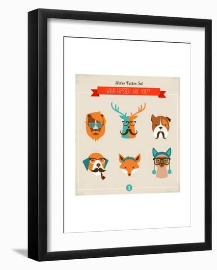 Cute Fashion Hipster Animals & Pets, Set of Vector Icons-Marish-Framed Art Print