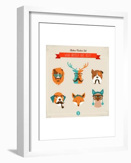 Cute Fashion Hipster Animals & Pets, Set of Vector Icons-Marish-Framed Art Print