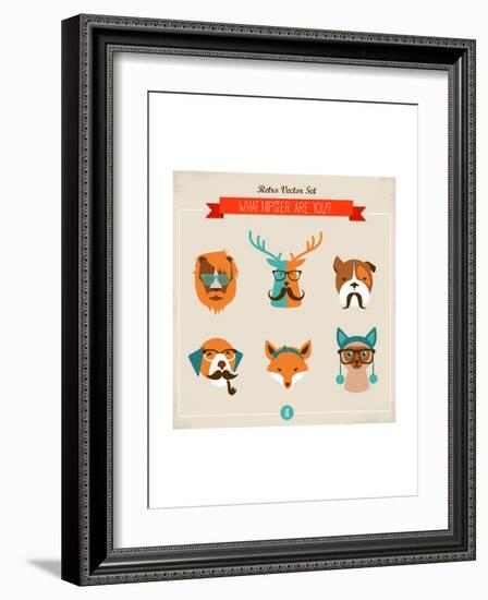 Cute Fashion Hipster Animals & Pets, Set of Vector Icons-Marish-Framed Art Print