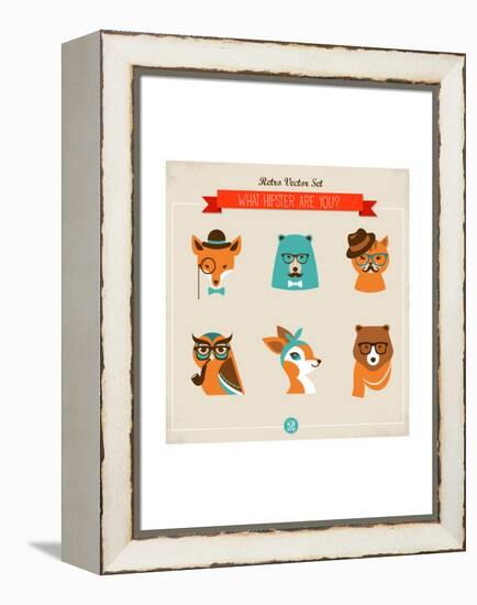 Cute Fashion Hipster Animals & Pets, Set of Vector Icons-Marish-Framed Stretched Canvas