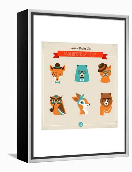 Cute Fashion Hipster Animals & Pets, Set of Vector Icons-Marish-Framed Stretched Canvas