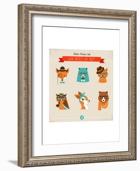 Cute Fashion Hipster Animals & Pets, Set of Vector Icons-Marish-Framed Art Print