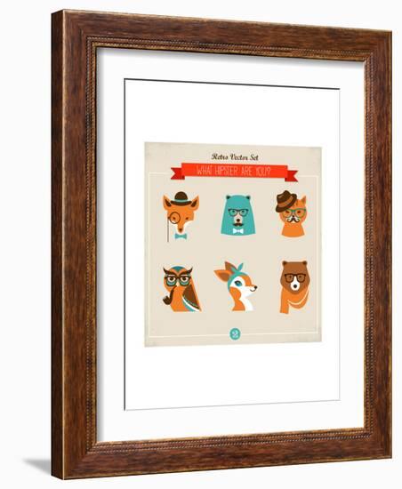 Cute Fashion Hipster Animals & Pets, Set of Vector Icons-Marish-Framed Art Print