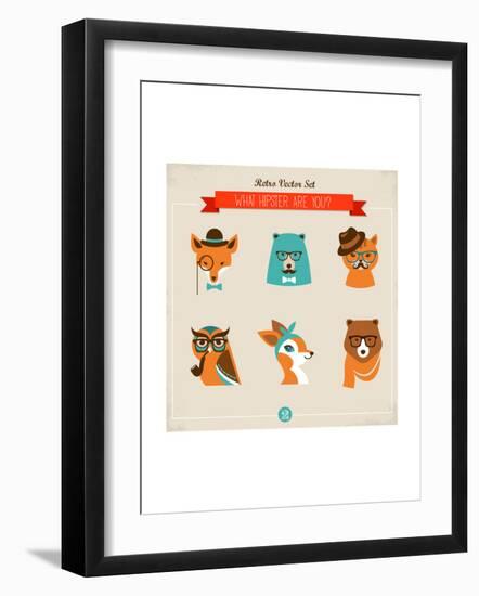 Cute Fashion Hipster Animals & Pets, Set of Vector Icons-Marish-Framed Art Print