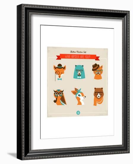 Cute Fashion Hipster Animals & Pets, Set of Vector Icons-Marish-Framed Art Print