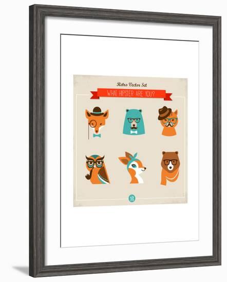 Cute Fashion Hipster Animals & Pets, Set of Vector Icons-Marish-Framed Art Print