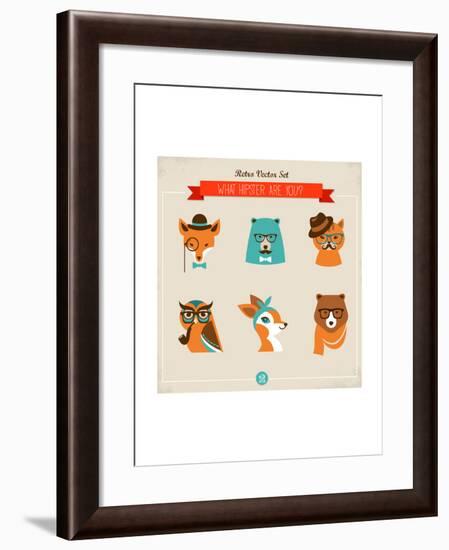 Cute Fashion Hipster Animals & Pets, Set of Vector Icons-Marish-Framed Art Print