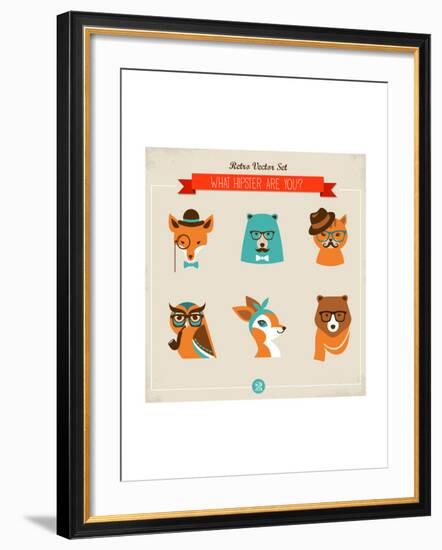 Cute Fashion Hipster Animals & Pets, Set of Vector Icons-Marish-Framed Art Print