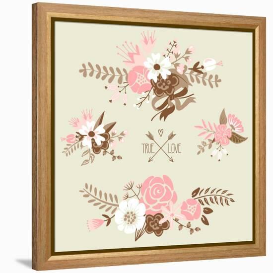 Cute Floral Bouquets, Retro Flowers-Alisa Foytik-Framed Stretched Canvas
