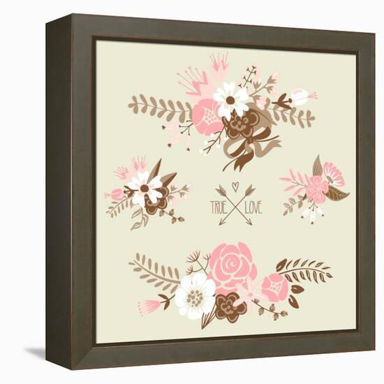 Cute Floral Bouquets, Retro Flowers-Alisa Foytik-Framed Stretched Canvas