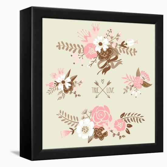 Cute Floral Bouquets, Retro Flowers-Alisa Foytik-Framed Stretched Canvas