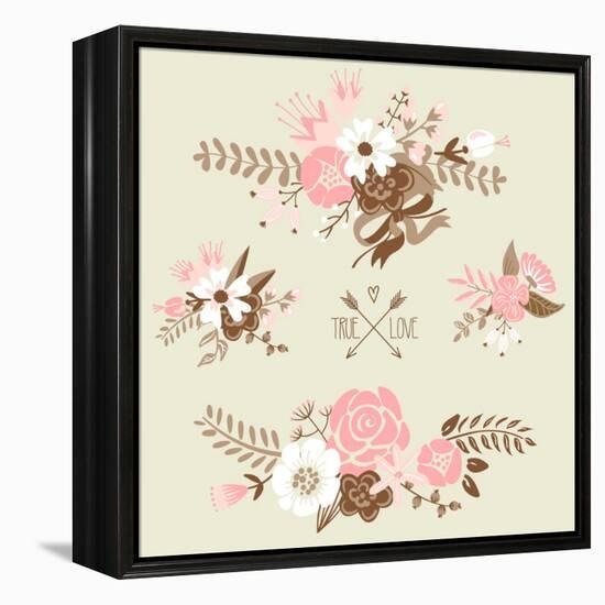 Cute Floral Bouquets, Retro Flowers-Alisa Foytik-Framed Stretched Canvas