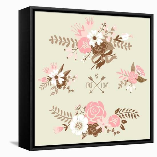 Cute Floral Bouquets, Retro Flowers-Alisa Foytik-Framed Stretched Canvas