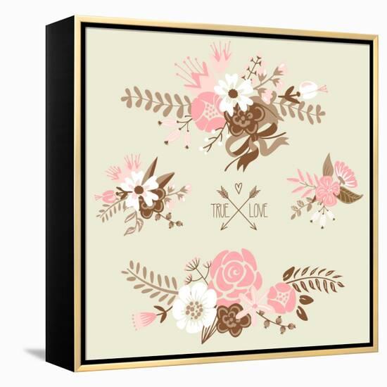 Cute Floral Bouquets, Retro Flowers-Alisa Foytik-Framed Stretched Canvas