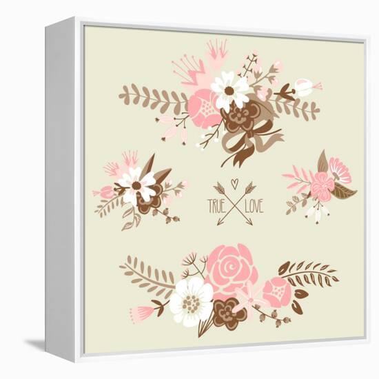 Cute Floral Bouquets, Retro Flowers-Alisa Foytik-Framed Stretched Canvas