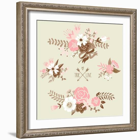 Cute Floral Bouquets, Retro Flowers-Alisa Foytik-Framed Art Print