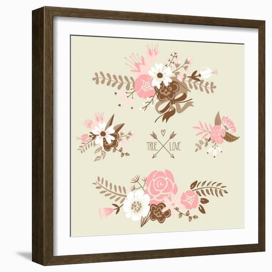 Cute Floral Bouquets, Retro Flowers-Alisa Foytik-Framed Art Print