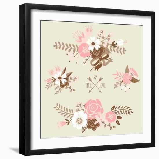 Cute Floral Bouquets, Retro Flowers-Alisa Foytik-Framed Art Print