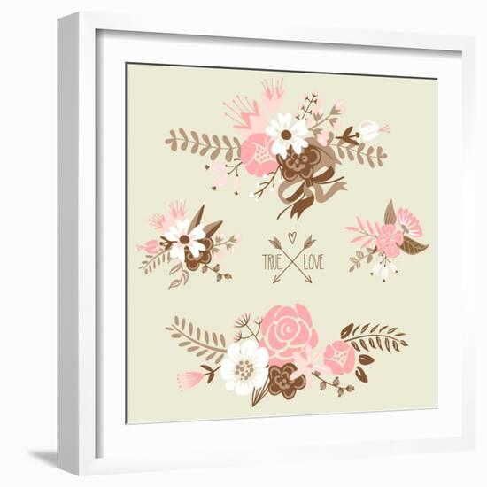 Cute Floral Bouquets, Retro Flowers-Alisa Foytik-Framed Art Print