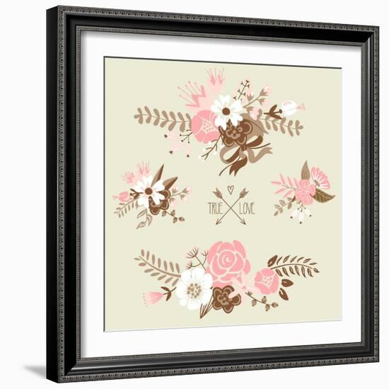 Cute Floral Bouquets, Retro Flowers-Alisa Foytik-Framed Art Print