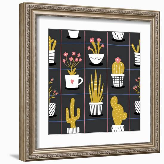 Cute Flowers and Cactus - Geometric-xenia800-Framed Art Print