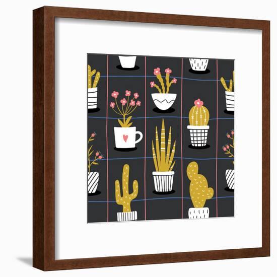Cute Flowers and Cactus - Geometric-xenia800-Framed Art Print