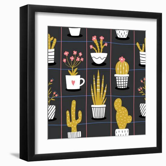 Cute Flowers and Cactus - Geometric-xenia800-Framed Art Print