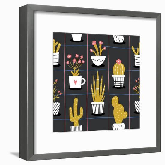 Cute Flowers and Cactus - Geometric-xenia800-Framed Art Print