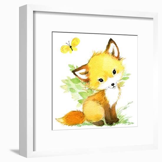 Cute Fox. Watercolor Forest Animal Illustration.-Faenkova Elena-Framed Art Print