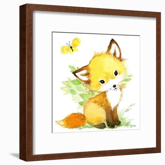 Cute Fox. Watercolor Forest Animal Illustration.-Faenkova Elena-Framed Art Print