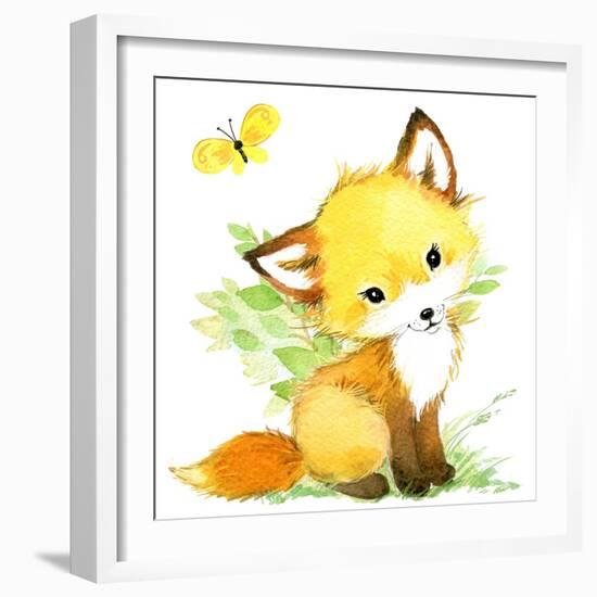 Cute Fox. Watercolor Forest Animal Illustration.-Faenkova Elena-Framed Premium Giclee Print