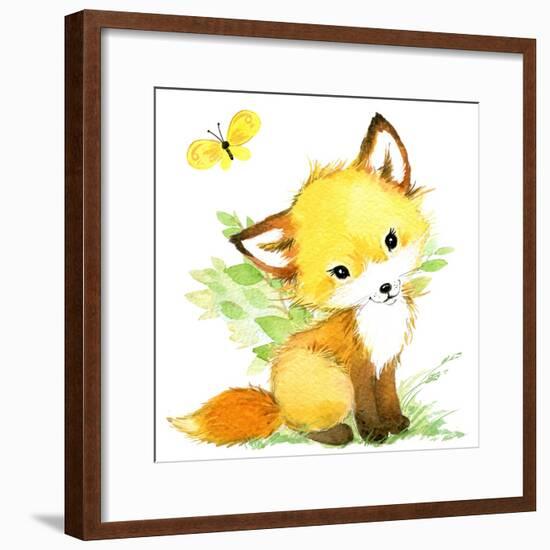 Cute Fox. Watercolor Forest Animal Illustration.-Faenkova Elena-Framed Premium Giclee Print