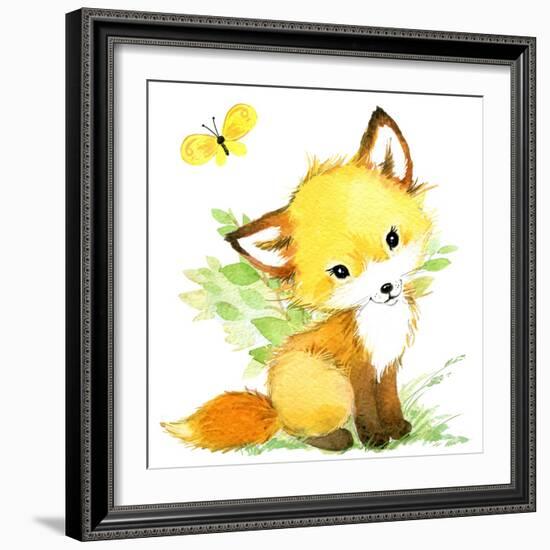 Cute Fox. Watercolor Forest Animal Illustration.-Faenkova Elena-Framed Premium Giclee Print