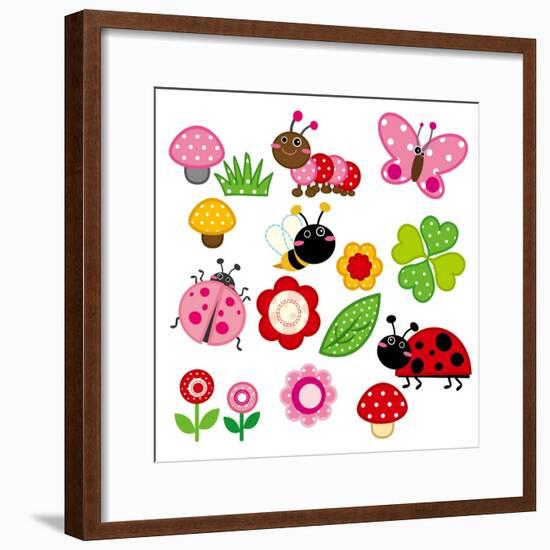 Cute Garden Insect-hehehefish-Framed Premium Giclee Print