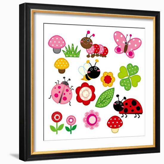 Cute Garden Insect-hehehefish-Framed Premium Giclee Print