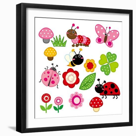 Cute Garden Insect-hehehefish-Framed Art Print