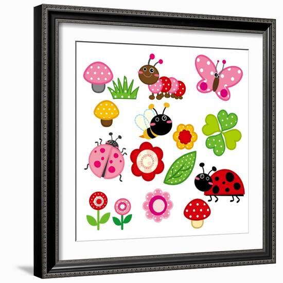 Cute Garden Insect-hehehefish-Framed Art Print