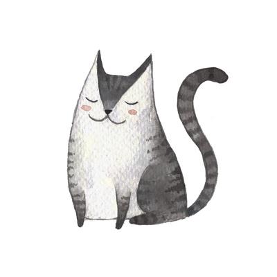 Cute Gray Cat Watercolor Kids Illustration With Domestic Animal Lovely Pet Hand Drawn Illustrati Art Print Maria Sem Art Com