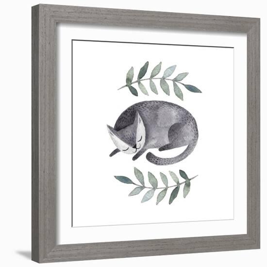 Cute Gray Sleeping Cat. Watercolor Kids Illustration with Domestic Animal. Sleeping Lovely Pet. Han-Maria Sem-Framed Premium Giclee Print