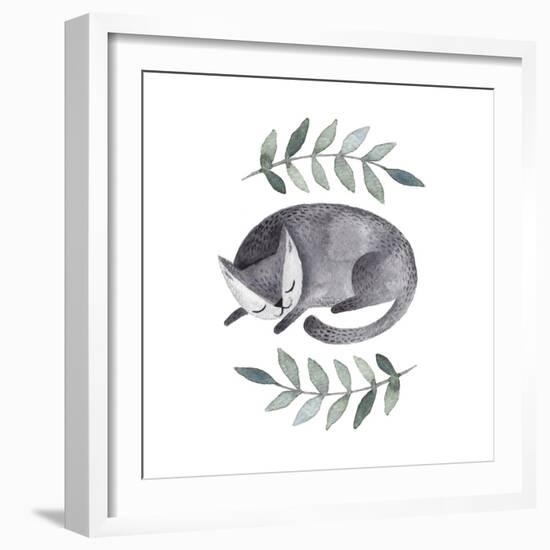 Cute Gray Sleeping Cat. Watercolor Kids Illustration with Domestic Animal. Sleeping Lovely Pet. Han-Maria Sem-Framed Premium Giclee Print