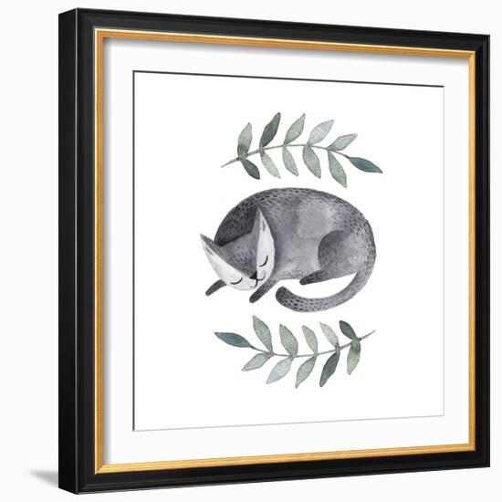 Cute Gray Sleeping Cat. Watercolor Kids Illustration with Domestic Animal. Sleeping Lovely Pet. Han-Maria Sem-Framed Premium Giclee Print