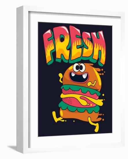 Cute Hamburger is Running, Vector Design for Kids Tee-braingraph-Framed Art Print